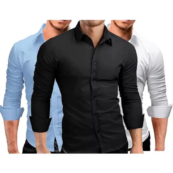 Kit 3 Camisa Social Masculina Manga Longa Slim Fit - LIQUIDAÇÃO