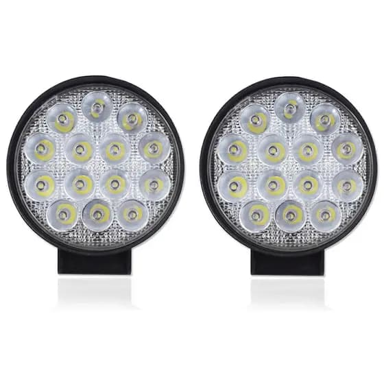 Kit 2 Farol De Milha Redondo MINI Auxiliar 14 Leds 42w 12v/24v Fino Off-Road 6000k Universal