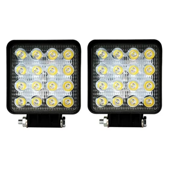 Kit 2 Farol De Milha Quadrado MINI Auxiliar 16 Leds 48w 12v/24v Fino Off-Road 6000k Universal