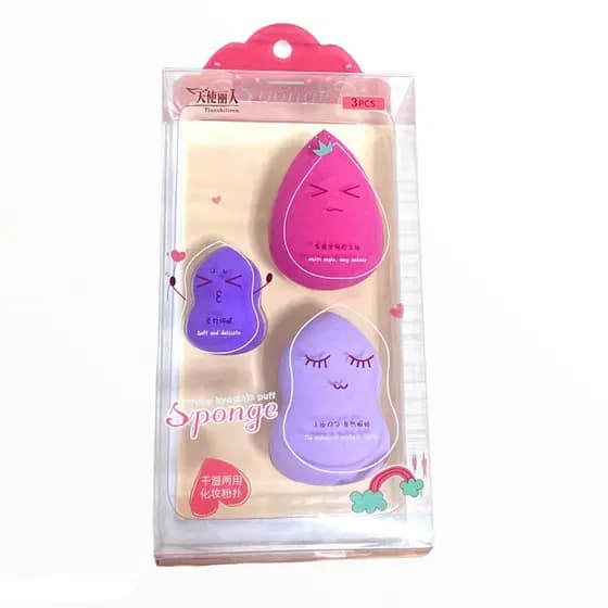 Kit Esponjas Base Gota e Buchinha Maquiagem 3Peças
