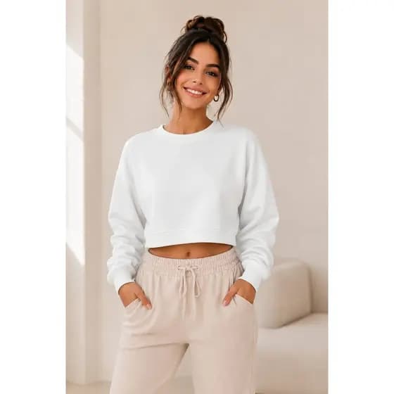 Moletom Cropped Manga Longa Feminino Confortável Básico e Tendencia