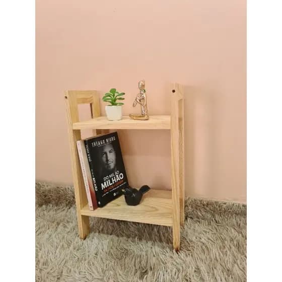 Mini Mesa de Cabeceira de Madeira Pinus Decoração