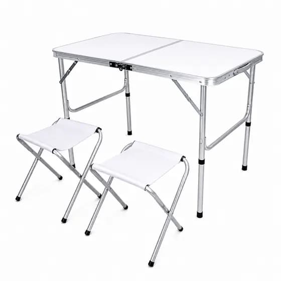 Mesa Dobrável Portátil Branca em Alumínio – Compacta, Resistente e Fácil de Transportar