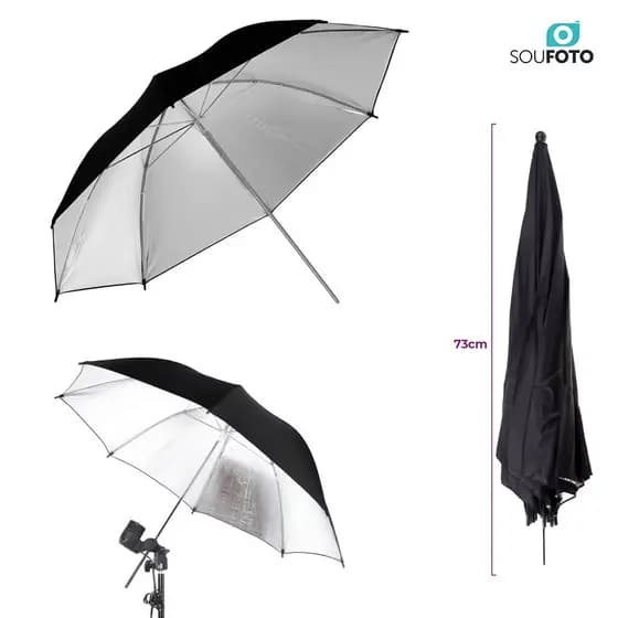 Sombrinha Guarda Chuva Refletor Preta e Prata Sou Foto SPP Iluminação Estúdio Profissional