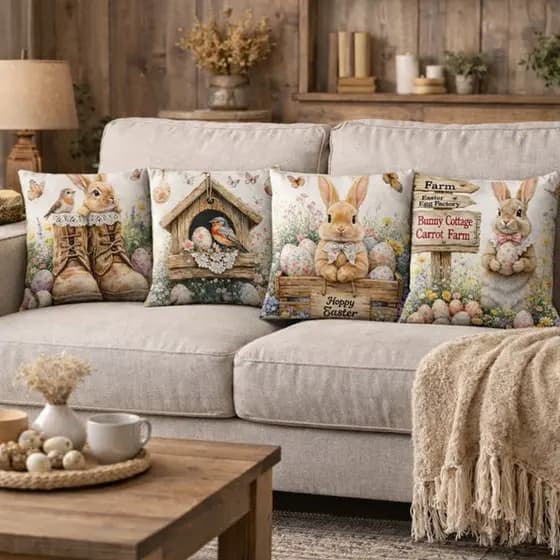 Capas de Almofada Decorativas Páscoa 45x45 | Kit 4 Unidades Microfibra com Zíper