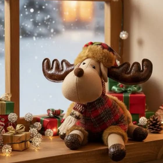 Rena Deitada com Cachecol Enfeite Natal Decorativo Arvore Janela Decoração