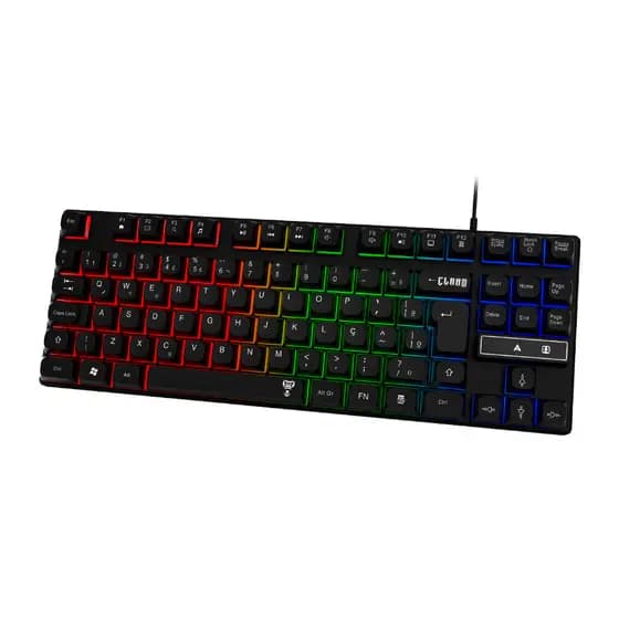 Teclado Gamer 80% Clanm Rift Membrana LED Rainbow ABNT2 USB 88 Teclas Multimidia Numerico Preto