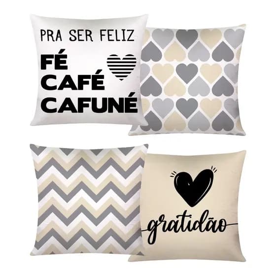 Kit 04 Capa de Almofada 42cm x 42cm Digital Estampa Pra ser Feliz