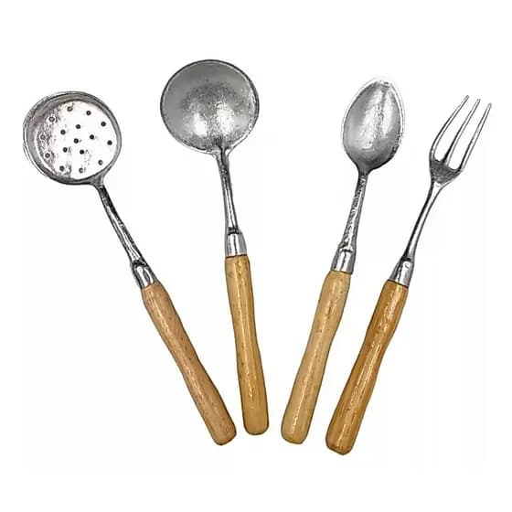 Kit Cozinha Com 4 Peças Colher De Arroz Concha Para Feijão Escumadeira E Garfo