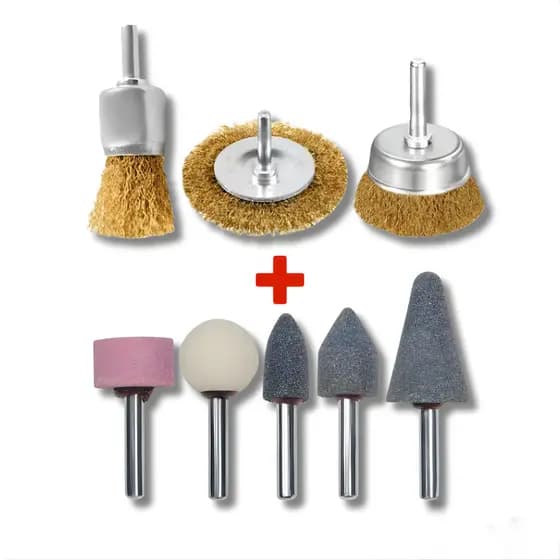 Kit Jogo Escova de Aço Circular 3/6 Pçs+Kit Jogo de Ponta Montada 5/10 Pçs Esmeril/Furadeira Haste 6mm