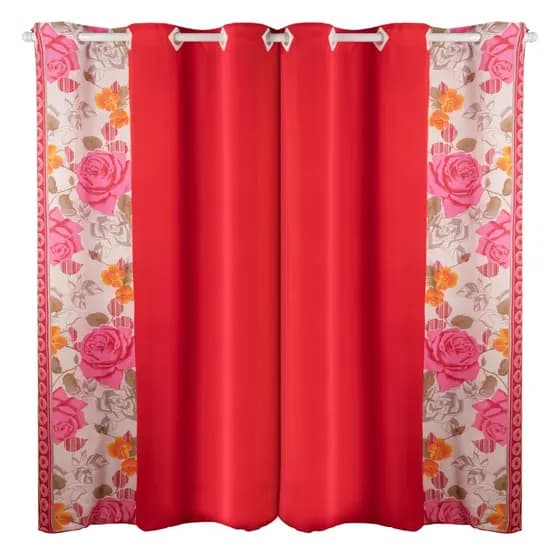 Cortina Florata 2,00m x 1,70m Tecido Estampado Para Sala ou Quarto Com Ilhós Para Varão