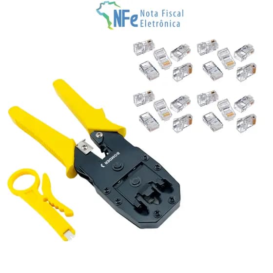 Kit Alicate de Crimpar com 20 Conectores RJ45 Decapador Cortador de Cabos - Crimpador RJ11 RJ12 RJ45