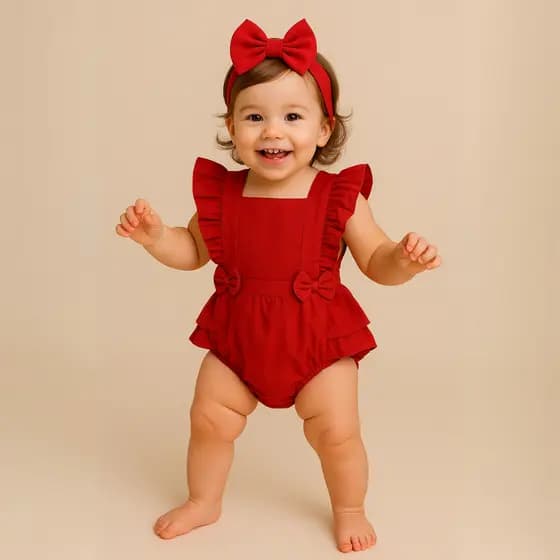 Romper Liso Vermelho Body Roupa Bebê Menina Festa Fantasia Natal Macacão