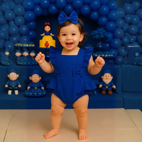 Romper Liso Azul Royal com Faixa