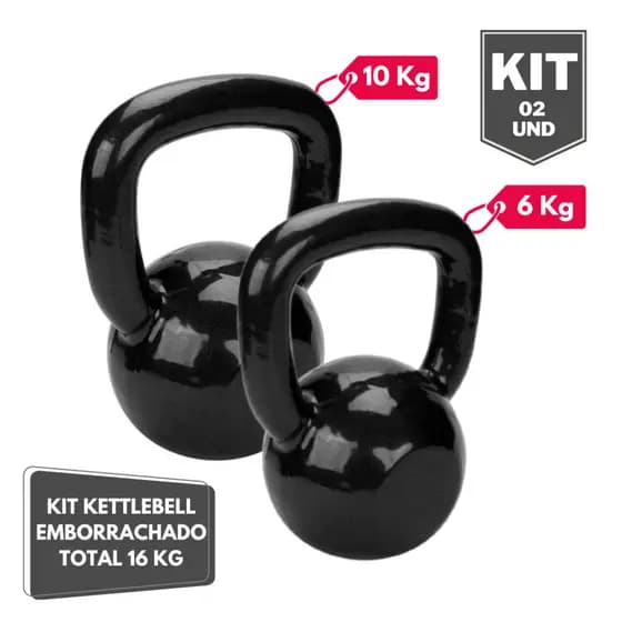 Kit Halter Kettlebell Emborrachado 6 e 10 Kg - Total 16 Kg