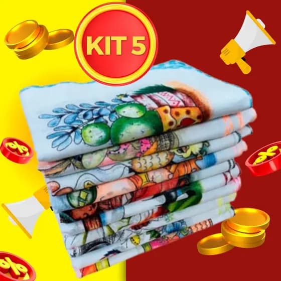 Novo Pano de Pia Premium 100% algodão 30x38 com kit 5 estampado