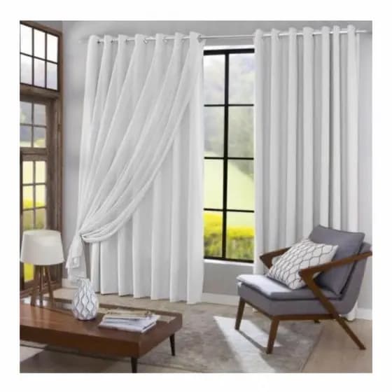 Cortina MADRI LUXO 3,00 x 2,50 c/ VOIL Branco - Decoração Quarto, Sala, Escritório, Janela