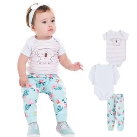 kit Body Bebê Menina 3 Peças - body manga longa body manga curta mijão Algodão - Roupas para bebe - Bodies bebê - enxoval para bebê