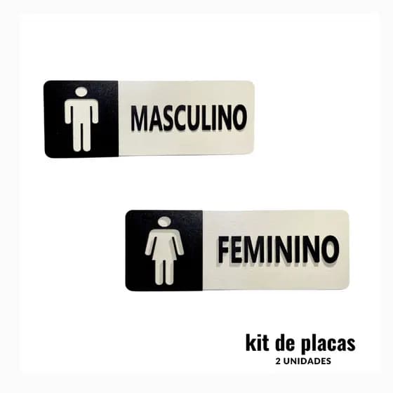 Kit Placas MDF WC Feminino e Masculino 9x25
