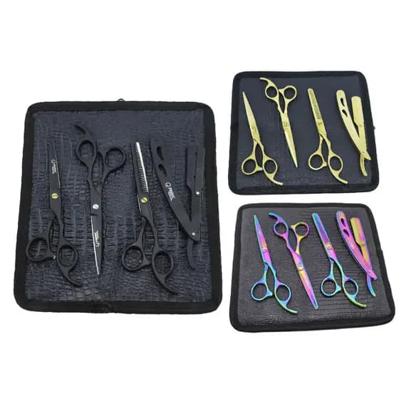 Kit 3 Tesouras 1 Navalhete Profissionais Cabeleireiro e Barbeiro