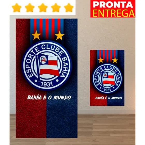 Toalha de Banho Piscina Praia, Rosto/Mão Time Bahia Bahea Felpa Estampada