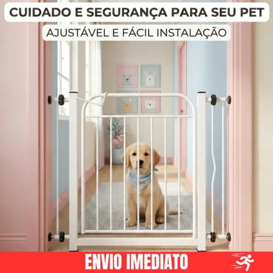 Portão Pet Cachorro - Cercado Corredor (68 a 83cm) Grade de Proteção Para Cães Sem Furação Ajustável