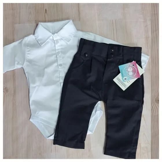 Roupa Social Bebê Menino Batizado Calça +Camisa Body