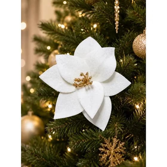 Flor Natalina Bico De Papagaio Veludo Off Whit Berry Dourado