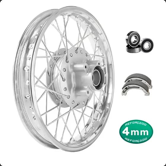 Roda Traseira Pop 100 Pop 110i 4mm Raiada Alinhada + Lonas Patim Freio + Rolamentos
