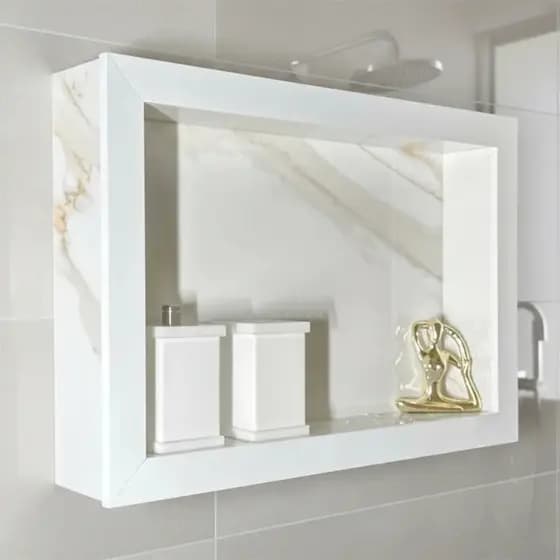Nicho sobrepor porcelanato Calacata Gold banheiro box 36x47x10 C/ Kit de Instalação