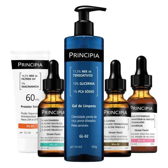 Principia Kit Rotina Completa - Limpeza, Tratamento e Proteção c/ MIX-01 + MIX-02 + MIX-03 + GL-02 + PS-01 FPS 60