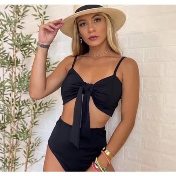 Biquíni Feminino Com Bojo Hot Pant Top Cropped
