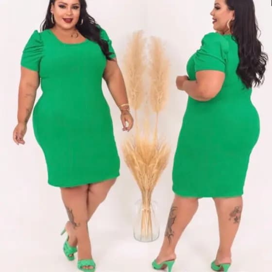 Vestido plus size mind manguinha princesa canelado exg