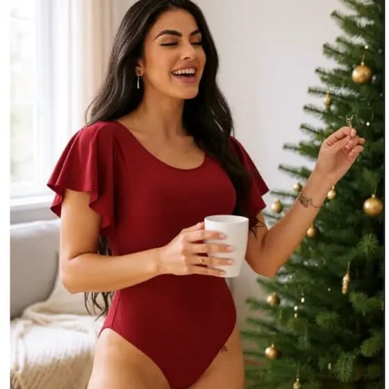 Body Maio Vermelho ombro a ombro e gola redonda
