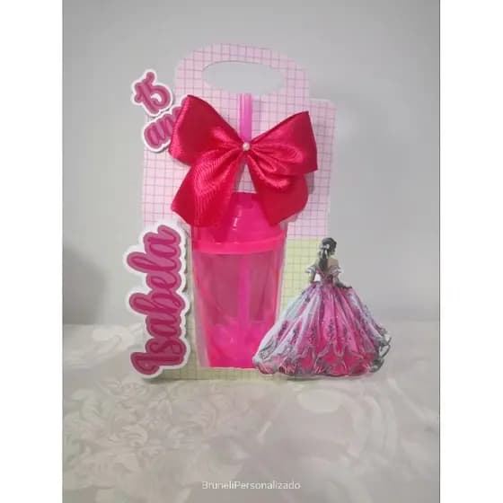 Copo Personalizado 15 anos com suporte, laço e nome- lembrancinha festa debutante