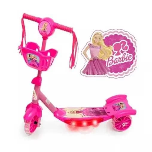 Patinete Infantil 3 Rodas Rosa Barbie Com Musica e Luz