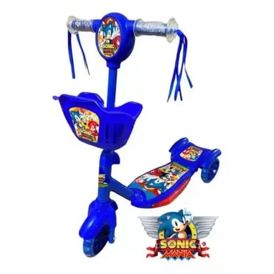 Patinete Musical 3 Rodas Cesta e Luz Sonic Azul Meninos até 35kg