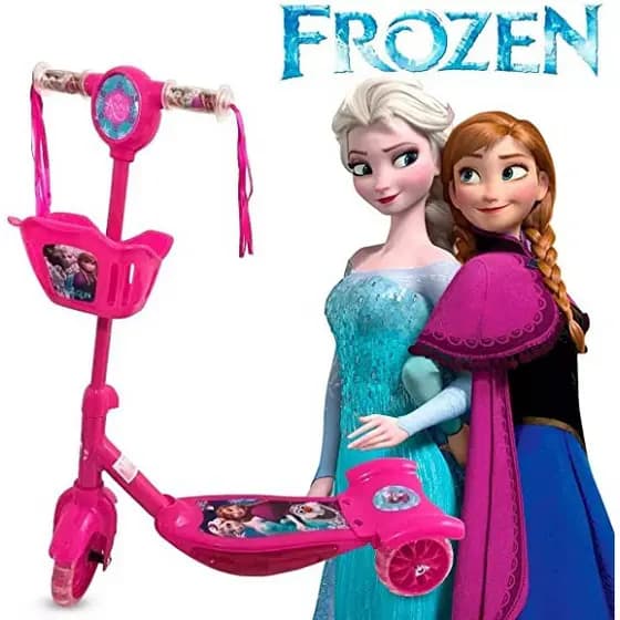 Patinete Infantil 3 Rodas Meninas Rosa Musical Cesta e Luz