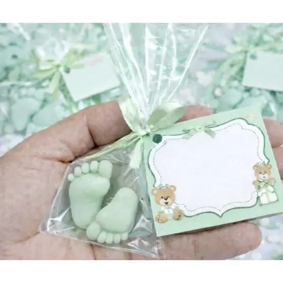 100 Mini Pezinhos Lembrancinha - Chá de Fralda (50 Pares) Sabonetes Perfumados, Revelação