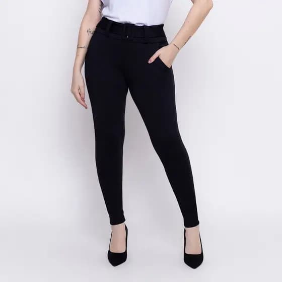 Calça Feminina Crepe Calca Cinto Forrado Skinny Cintura Alta Social Bolso