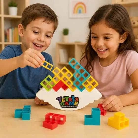 Brinquedo Infantil Jogo de Equilíbrio Tetris Educativo - Blocos Coloridos + Cartas