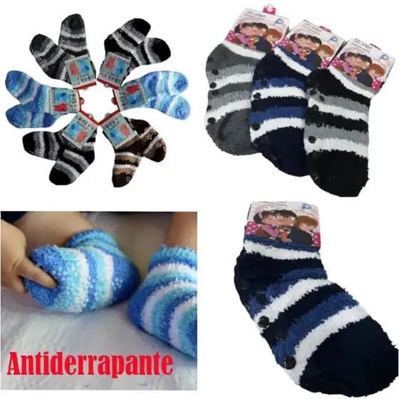 Kit 3 Pares Meias Felpuda Térmica Quentinhas Menino Infantil Bebê Soft Inverno com Antiderrapante