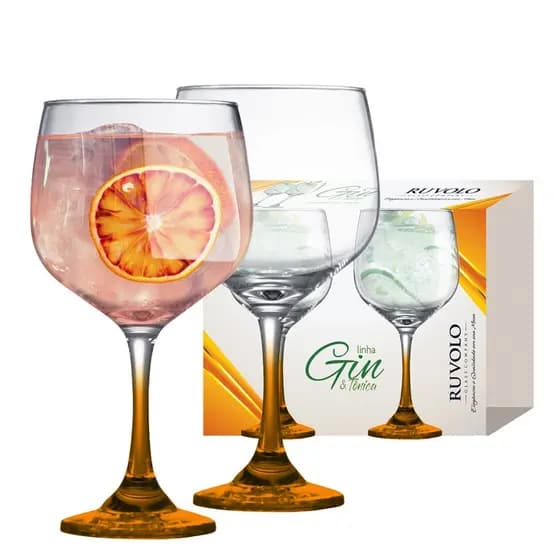 Taça de Vidro para Gin Tônica 690ml, Taça de Gin de Vidro Drinks Haste Laranja