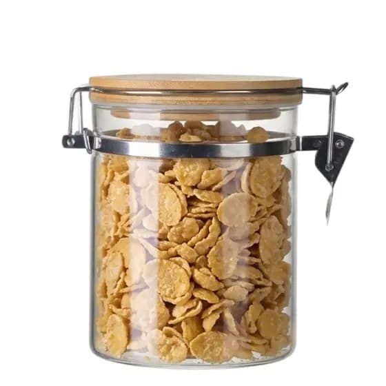 Pote Vidro Borossilicato Tampa Bambu Trava Aço 800ml, Porta Mantimentos Vidro - Ruvolo