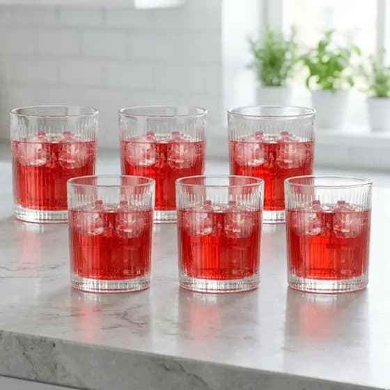 Copo de Vidro Baixo, Jogo de Copo Canelado de Vidro 320ml, 6pcs – Ruvolo