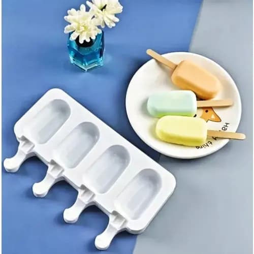 Forma Sorvete Silicone Para Picolé C/ 50 Palitos Festa 4 PICOLE sem/tampa