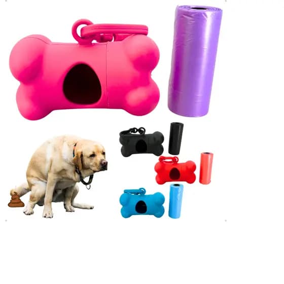 Kit Coletor Higiênico Dispenser Cata Caca Porta Saquinhos + 02 Rolos De Saquinhos - Para Pet Cachorro