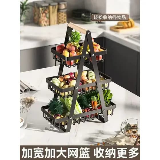 Fruteira De Mesa Arame Em Metal 3 Andares Organizador De Frutas 52cm
