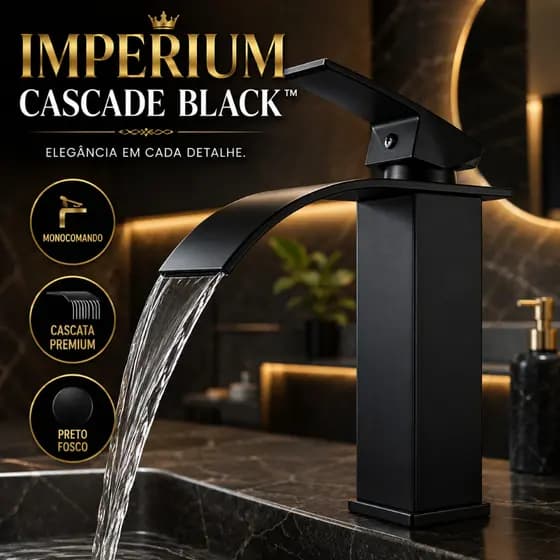 Torneira Cascata Monocomando Preto Fosco Banheiro Lavatório Imperium Cascade Black