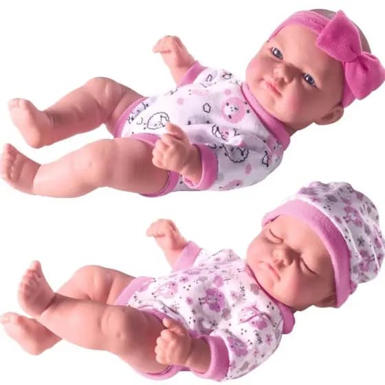 Kit 2 Bonecas Bebês Reborn 23cm Cheirinho de Amor Dormindo e Acordada - Envio Imediato -